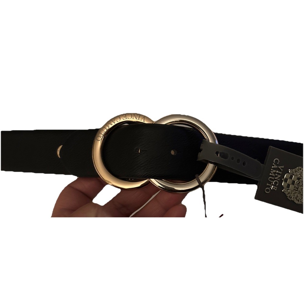 NWT Vince Camuto Women's Black Belt Gold Double Ring Buckle Size Large